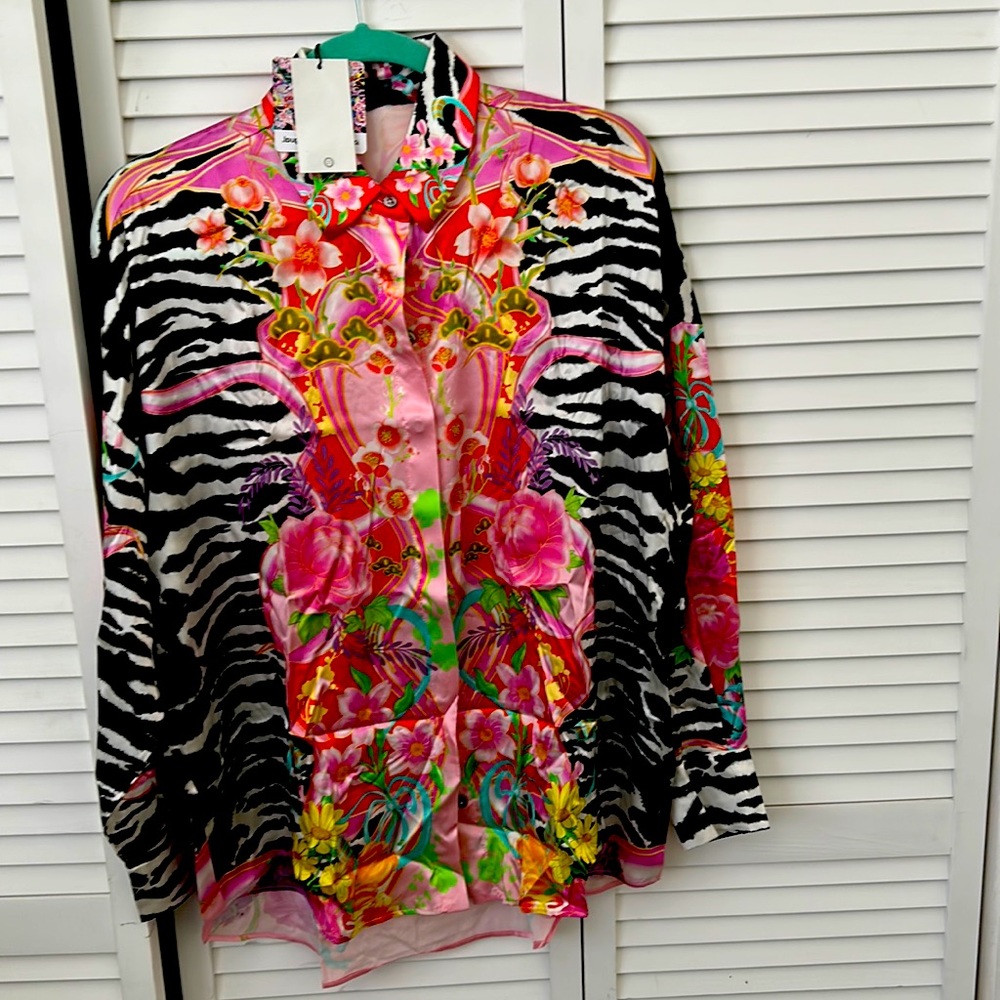 Desigual Silk Multi Print Button Down Blouse